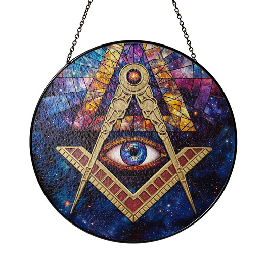Masonic Symbol Freemasonry Triangle Galaxy All Seeing Eye Colorful Stained Glass Suncatcher