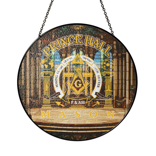 Majestic Prince Hall Masonic Lodge Golden Theater Gold Stained Glass Suncatcher