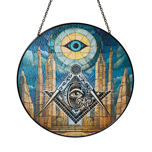 Masonic Stone Pillars And Arch All Seeing Eye Colorful Stained Glass Suncatcher