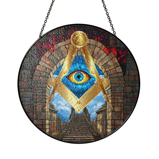 Masonic Symbol Stone Stairs And Arch All Seeing Eye Stained Glass Suncatcher