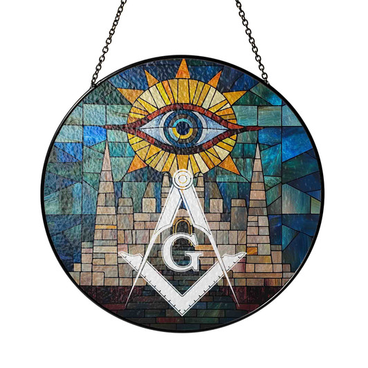 Masonic Symbol Sunburst Stone Structure All Seeing Eye Stained Glass Suncatcher