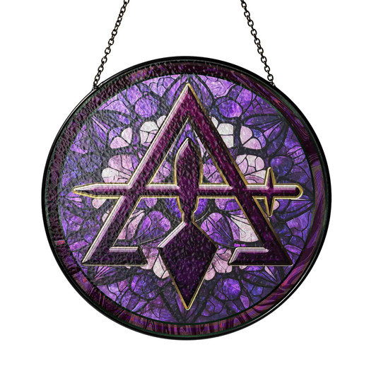 Cryptic Council Symbol Freemason Mosaic Pattern Purple Stained Glass Suncatcher