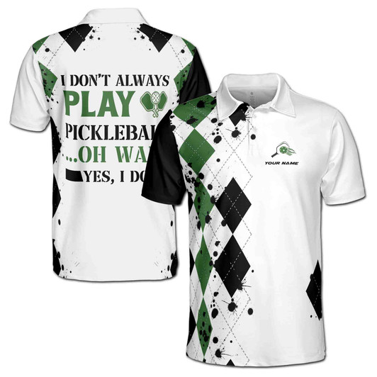 Custom Name Pickleball Always I Do White Black Green 3D Men's Polo Shirt S-5XL