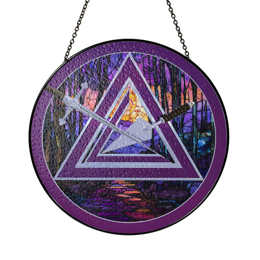 Sunset Forest Cryptic Council Symbol Yellow Purple Glass Suncatcher