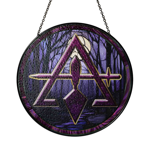 Freemason Moon Night Forest Cryptic Council Symbol Purple Stained Glass Suncatcher