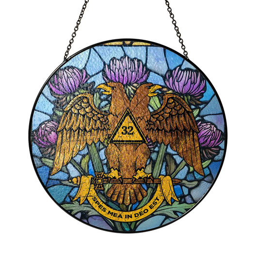 Thistle And Wings Down Rite Of Scottish 32 Degree Of Freemasonry Brown Blue Purple Stained Glass Suncatcher