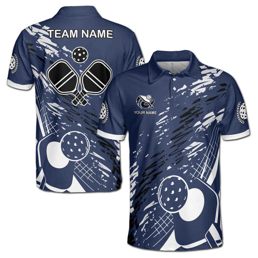 Custom Name Pickleball Paddle Net Olive Wreath Blue 3D Men's Polo Shirt S-5XL