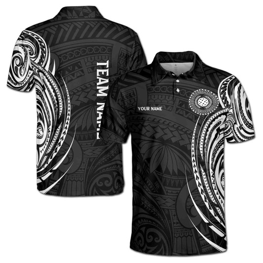 Custom Name Pickleball Olive Wreath Tribal Black White 3D Men's Polo Shirt S-5XL