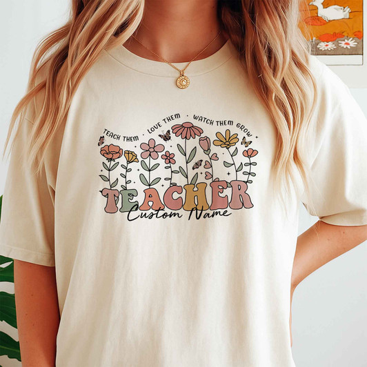 Custom Wildflower Teacher Grade Name Shirt Adult T Shirt S-5XL