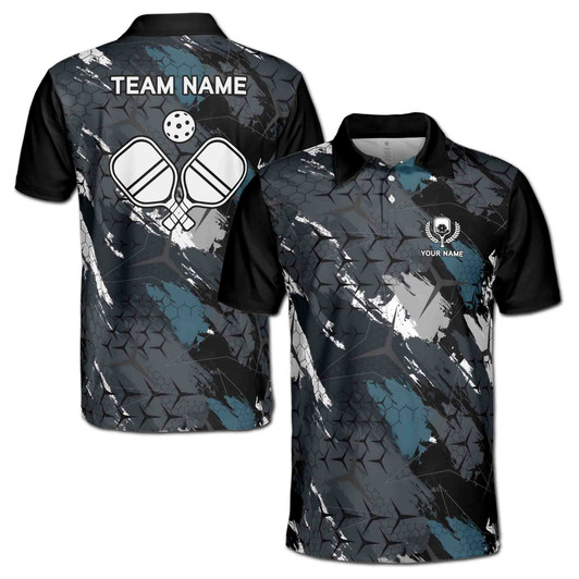 Custom Name Pickleball Paddle Wreath Grunge Black 3D Men's Polo Shirt S-5XL