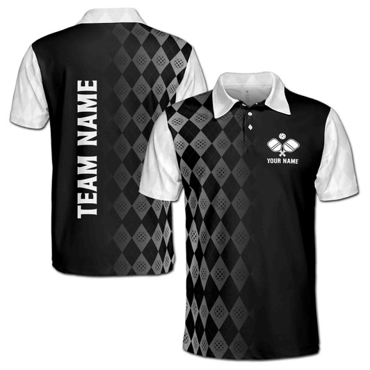 Custom Name Pickleball Paddle Fading Black White 3D Men's Polo Shirt S-5XL