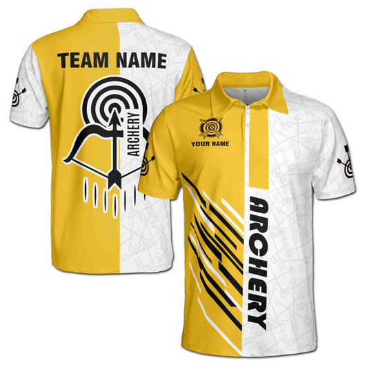 Custom Name Archery Bow Arrow Board White Yellow 3D Men's Polo Shirt S-5XL