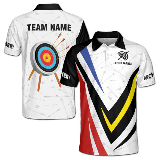 Custom Name Archery Bow Board Arrow Pattern White 3D Men's Polo Shirt S-5XL