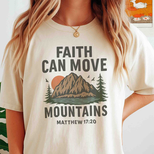 Faith Can Move Mountains Boho Christian Shirt Adult T Shirt S-5XL