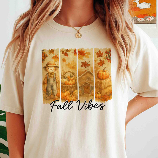 Cute Scarecrow Fall Vibes Autumn Shirt Adult T Shirt S-5XL