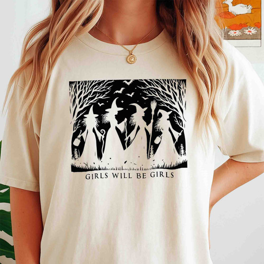 Girls Will Be Girls Witchy Halloween Shirt Adult T Shirt S-5XL
