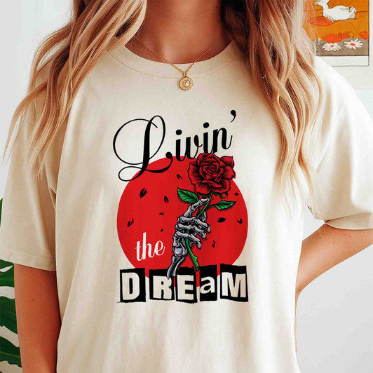 Livin The Dream Skull Retro Grunge Shirt Adult T Shirt S-5XL