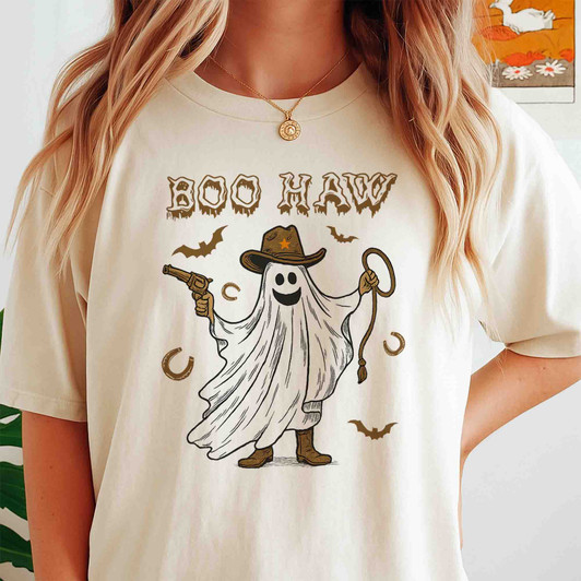 Boo Haw Funny Cowboy Ghost Halloween Shirt Adult T Shirt S-5XL