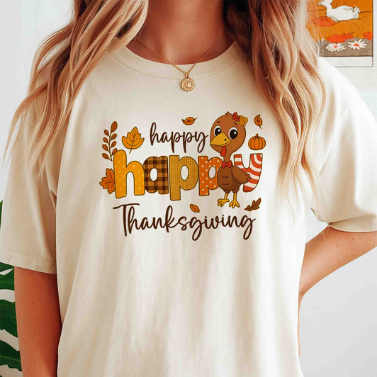Happy Happy Thanksgiving Cute Turkey Shirt Adult T Shirt S-5XL