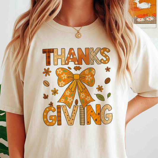 Coquette Bow Thanksgiving Cute Fall Shirt Adult T Shirt S-5XL