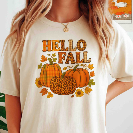 Hello Fall Cute Autumn Thanksgiving Shirt Adult T Shirt S-5XL