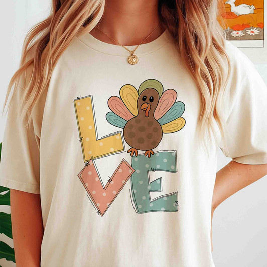 Love Turkey Cute Thanksgiving Shirt Adult T Shirt S-5XL