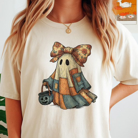 Retro Halloween Blue Denim Ghost Shirt Adult T Shirt S-5XL