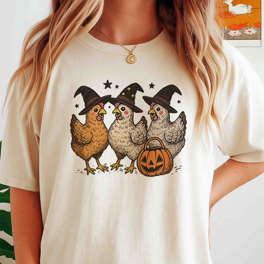Pumpkin Chicken Fall Retro Halloween Shirt Adult T Shirt S-5XL