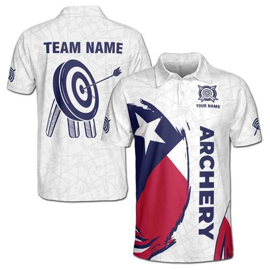 Custom Name Archery Bow Arrow Texas Flag White 3D Men's Polo Shirt S-5XL