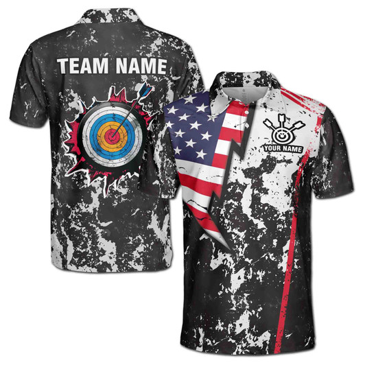 Custom Name Archery Arrow Board USA Grunge Black White 3D Men's Polo Shirt S-5XL