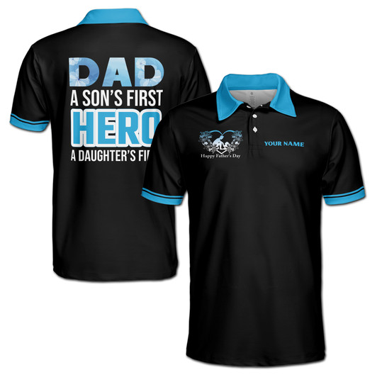 Custom Name Dad Quote First Hero Black 3D Men's Polo Shirt S-5XL