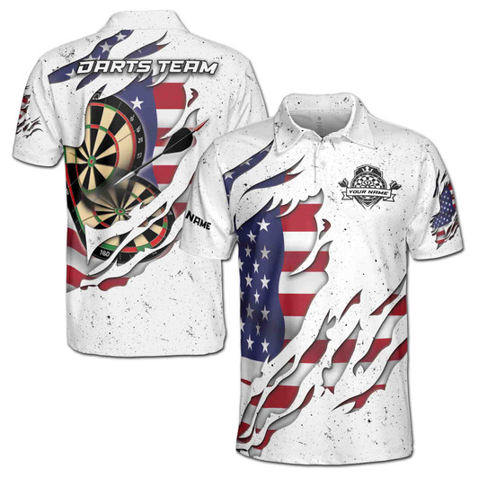 Custom Name Darts Board USA Flag White 3D Men's Polo Shirt S-5XL