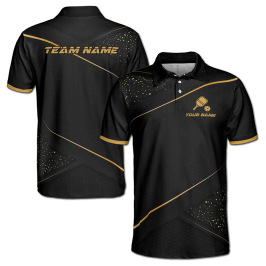 Custom Name Pickleball Paddle Gold Dust Black 3D Men's Polo Shirt S-5XL