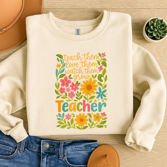 Teach Them Love Them Watch Them Grow Teacher Sweatshirt Adult S-5XL
