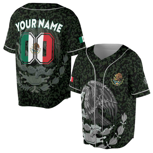 Custom Name Coat of Arms Of Mexico Flag Military Pattern Baseball Jersey S-5XL