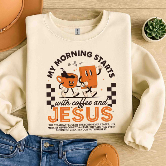 Coffee And Jesus Retro Christian Sweatshirt Adult S-5XL