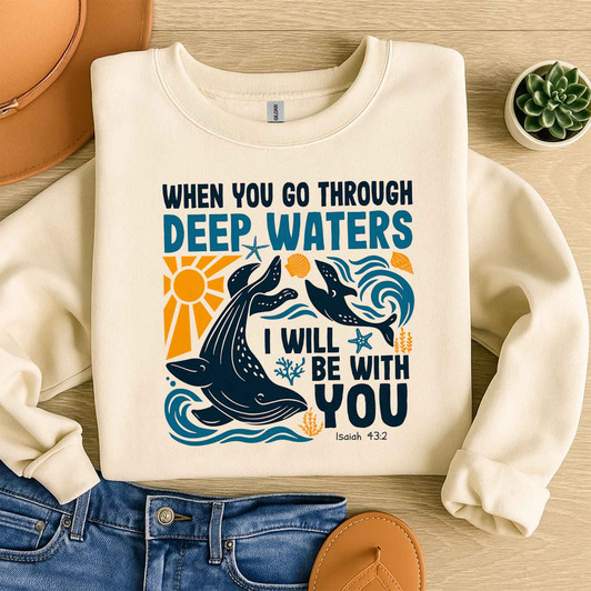 Isaiah 43 2 Ocean Christian Sweatshirt Adult S-5XL