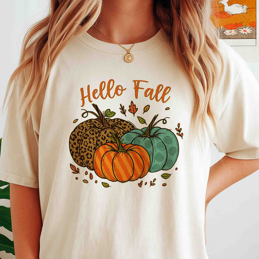 Hello Fall Shirt Cute Thanksgiving Family Outfit Autumn T-Shirt S-5XL
