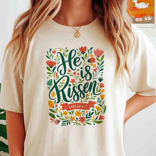 He Is Risen Shirt Floral Jesus Easter Faith T-Shirt S-5XL
