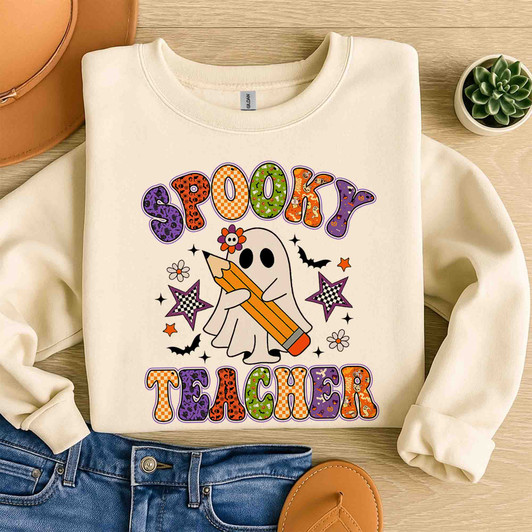 Preppy Spooky Teacher Halloween Sweatshirt Adult S-5XL