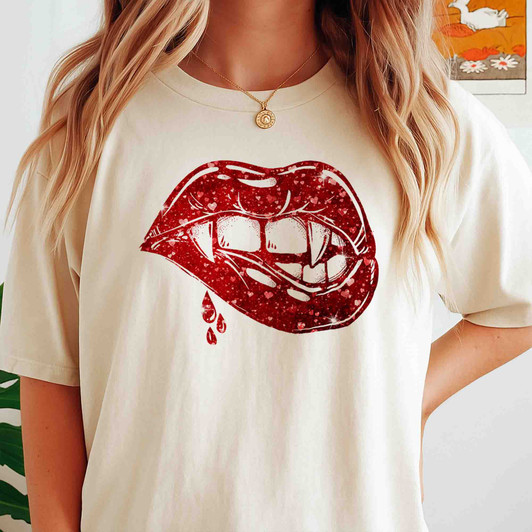 Vampire Lips Shirt Cute Halloween Gothic T-Shirt S-5XL