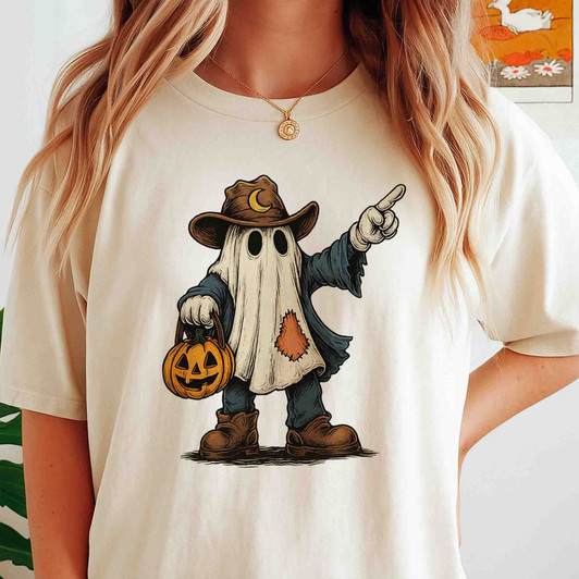 Retro Cowboy Ghost Halloween Shirt Western Adult T-Shirt S-5XL