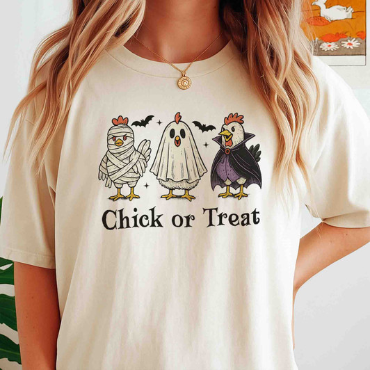 Funny Chicken Chick Or Treat Halloween Adult T-Shirt S-5XL