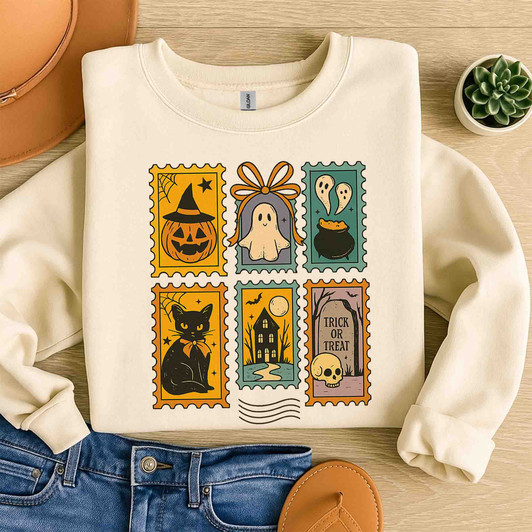 Cute Ghost Pumpkin Cat Sweatshirt Adult S-5XL