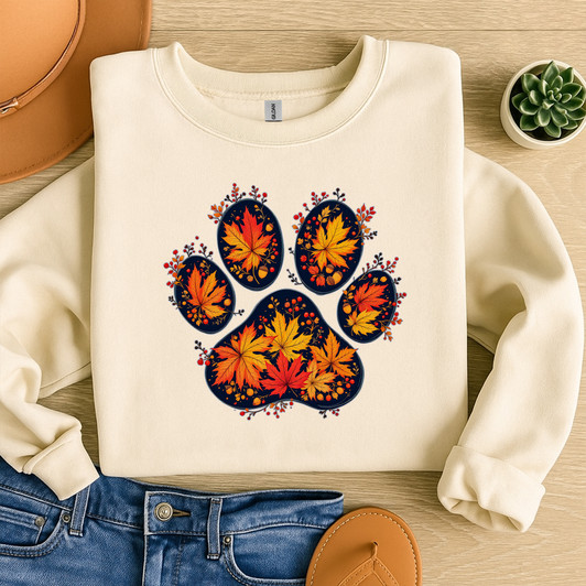 Autumn Leaves Dog Paw Fall Sweatshirt Adult S-5XL