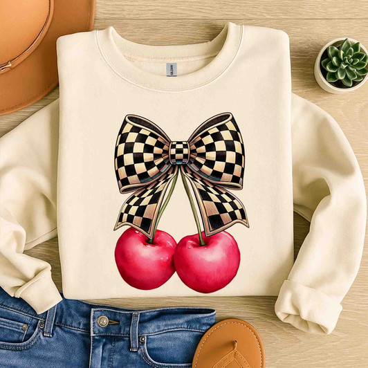 Trendy Checkered Coquette Bow Sweatshirt Adult S-5XL