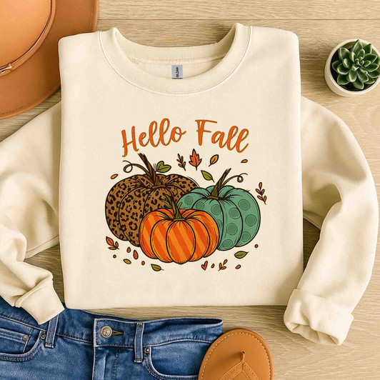 Hello Fall Shirt Cute Thanksgiving Family Outfit Autumn Sweatshirt S-5XL