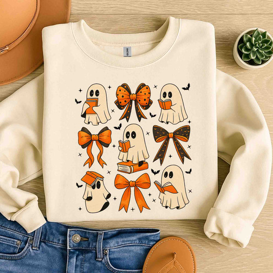 Cute Ghost Bow Halloween Shirt Kawaii Spooky Sweatshirt S-5XL