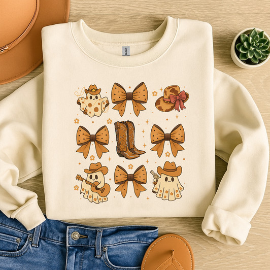 Coquette Halloween Shirt Cute Pumpkin Bow Ghost Sweatshirt S-5XL