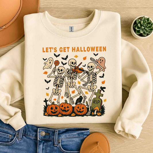 Vintage Halloween Shirt Retro Skeleton Ghost Fall Sweatshirt S-5XL